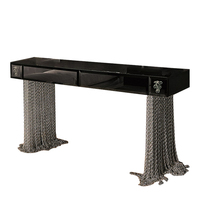 Table console d'entrée de villa personnalisée haut de gamme de luxe, style designer avec décoration en chaîne en métal, dessus