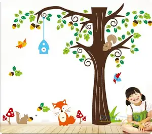 Arbre vert avec des oiseaux autocollant mural pour salon chambre enfants chambre décor à la maison