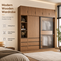 Armoire moderne à portes coulissantes en bois naturel, meuble de chambre à coucher pour petit appartement, combinaison de placard coulissant en verre