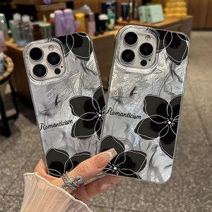 เคสโทรศัพท์มือถือลายภาพวาดสีน้ำมันดอกไม้สีดำลายธารน้ำแข็งแบบ IMD สำหรับ iPhone 12 13 14 15 16 17 Pro Max จากโรงงาน OEM - Product Image 3