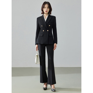 Women's Navy Blue Suit Set Double Breasted Blazer Pants Professional Office Wear Business Interview Attire Full Sleeve Worsted - Product Image 4