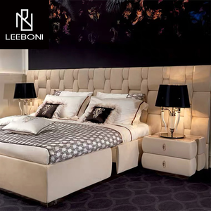 럭셔리 이탈리아 침실 세트 가구 정품 가죽 화이트 헤드 보드 더블 종류 사이즈 침대 - Product Image 4