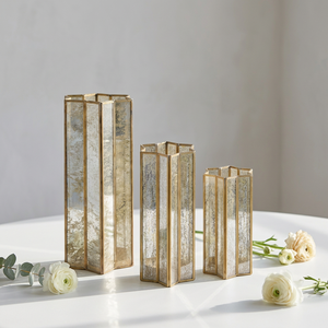 Candelabros de Cristal Mercurizado con Marco de Latón en Forma de Estrella para Decoración de Bodas - Product Image 1