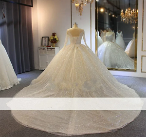 LY-WD1031 Abiti da <span class=keywords><strong>Sposa</strong></span> a Palloncino di Lusso per Spose, con Pizzo Glitterato, Maniche Lunghe Lucide, Personalizzabili e Taglie Forti - Product Image 2