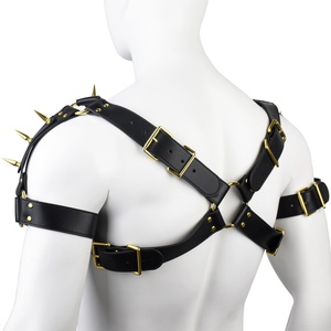 FUNSM Male Body Chest Belt with Spike Leather <b>Harness</b> Sexy Shoulder BDSM Chest Belt Adult Products Sexy <b>Harness</b> - Product Image 1