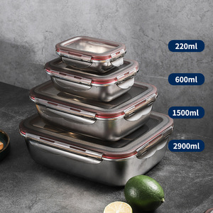 304 Stainless Steel Food Storage Container Rectangle Airtight Lid 220ml 600ml 1500ml 2900ml <b>Lunch</b> <b>Box</b> Refrigerator Storage - Product Image 1