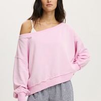 Sweat-shirt d'hiver pour femme, gris chiné, à épaules tombantes, manches longues, coupe courte, avec logo brodé personnalisé, style décontracté