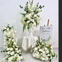 Arrangement floral artificiel haut de gamme en soie, roses et hortensias blancs et verts, 60 cm, pour centre de table de mariage et scène de réception