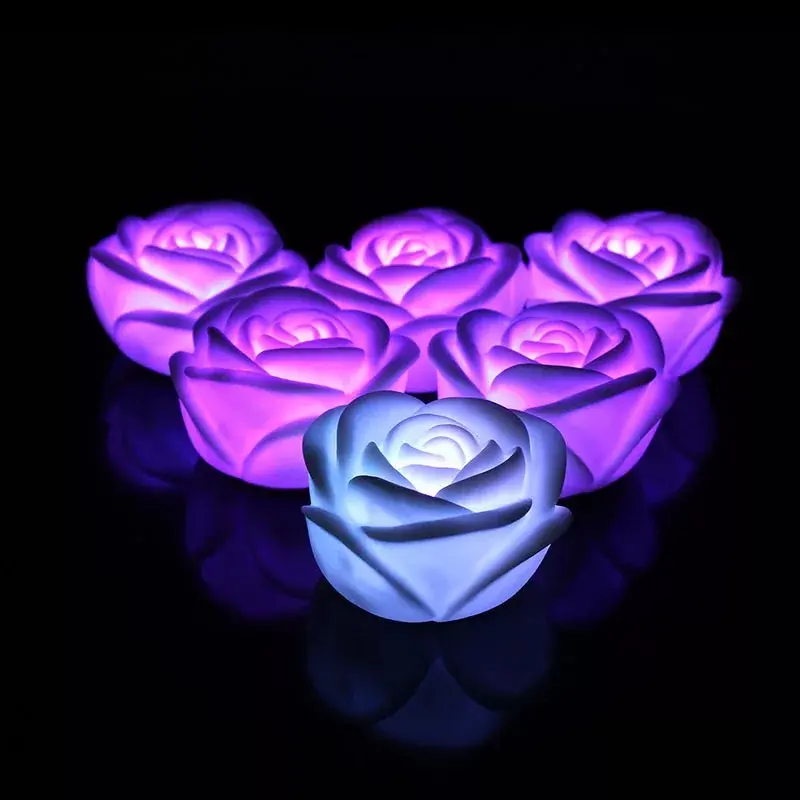 웨딩 용품 불꽃 촛불 빛 Led 장미 꽃 빛 배터리 운영 색상 변경 램프 빛 이벤트 및 파티 용품