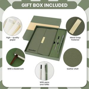 Business Promotional A5 Green PU <b>Leather</b> Handmade Letterpress Printed Custom Logo Custom Color Convenient 100 <b>Sheets</b> Gift Set - Product Image 4