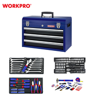WORKPRO Ensemble d'outils mécaniques 408 pièces, kit d'outils de quincaillerie pour boîte en métal robuste à 3 tiroirs