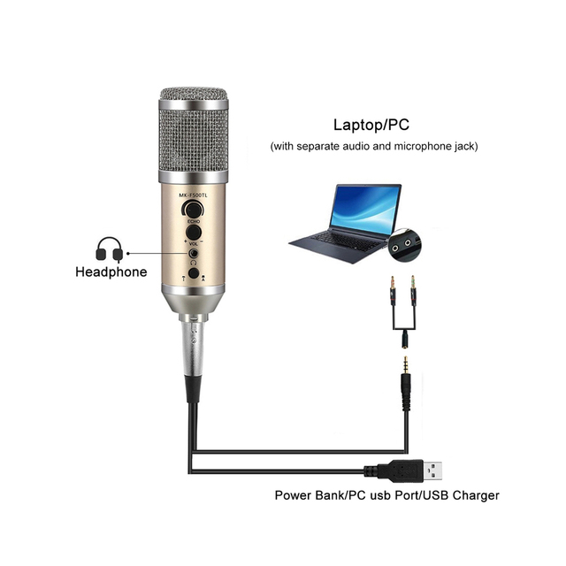 Desktop Cardioid Electret Wired Condenser Microphone Metal & Plastic XLR USB Studio Recording for Computer Mobile Phone