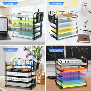 Organizador de escritorio de metal negro de 5 niveles con 6 carpetas de archivos de plástico de colores y portalápices 5to paquete adicional para uso en la oficina - Product Image 5