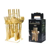 Amazon Best seller coltello in acciaio inossidabile forchetta cucchiaio Set 24 pezzi posate dorate di lusso con confezione regalo