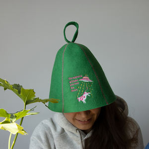Breathable And Insulated Finnish Style Green Wool Felt <b>Sauna</b> Hat With Custom Embroidered Logo For Adults Spa <b>Sauna</b> Hat - Product Image 5