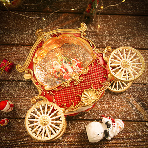 Boîte à musique de caravane de Noël avec boule de cristal, figurine artistique en résine peinte à la main, cadeau de vacances pour enfants, ornement vintage - Product Image 3