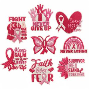 <span class=keywords><strong>Nastro</strong></span> rosa Design di consapevolezza del cancro al seno perchi ricamato ferro personalizzato su Patch per abbigliamento Jeans - Product Image 4