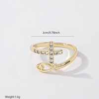 Anillo cruzado de nuevo diseño, anillo de pez ajustable con apertura chapada en oro de 14 quilates, circón religioso de latón para mujer