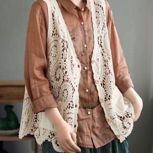 <span class=keywords><strong>Chaleco</strong></span> de <span class=keywords><strong>Mujer</strong></span> con Logotipo Personalizado, Estilo Vintage, Color Verde Salvia, Encaje de Ganchillo, Abierto con Botones, Sin Mangas, Estilo Boho Casual, Vestes para Mujeres - Product Image 6