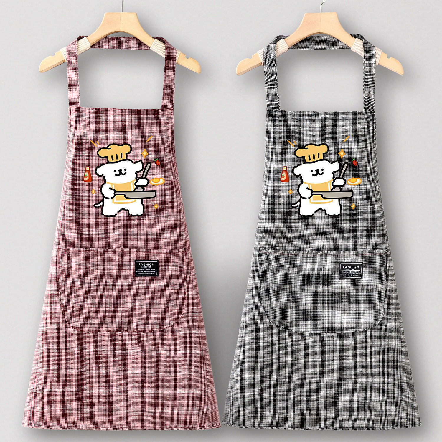 Cute Chef Dog Cotton Cloth Small Plaid Neck-Hanging Black+Red