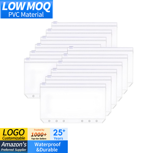 Vente en gros de limes transparentes étanches en <span class=keywords><strong>plastique</strong></span> PVC A6, <span class=keywords><strong>pochette</strong></span> à fermeture éclair, 6 anneaux, feuilles mobiles, <span class=keywords><strong>classeur</strong></span> - Product Image 1