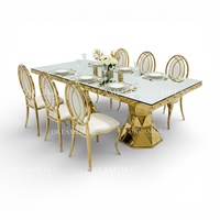 Table de salle à manger contemporaine en gros avec plateau en verre miroir et base en acier inoxydable pour salles de banquet