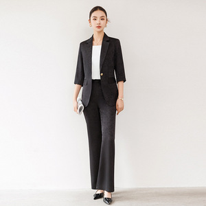 Apricot Colored Women's Suit Jacket Mid Sleeve Slim Fit Casual Blazer With Pocket Anti Wrinkle Treatment Polyester Fabric - Product Image 4