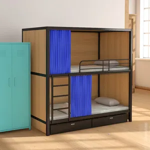 Nuovo design loft letto a castello in acciaio singola doppia decker letto con tenda e inferiore cabinet