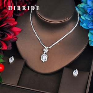 ชุดเครื่องประดับเพชรสวิสใหม่ล่าสุด HiBride ชุดเครื่องประดับ CZ zircon สดใสงานแต่งงานต่างหูสร้อยคอชุดเครื่องประดับสำหรับ N-578อาหารค่ำหนัก - Product Image 1