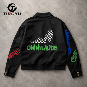 High Quality Black Colorful <b>Letter</b> Embroidery Breathable Checker Patchwork <b>Jacket</b> <b>Men</b> Stylish Patch Embroidery Regular - Product Image 2
