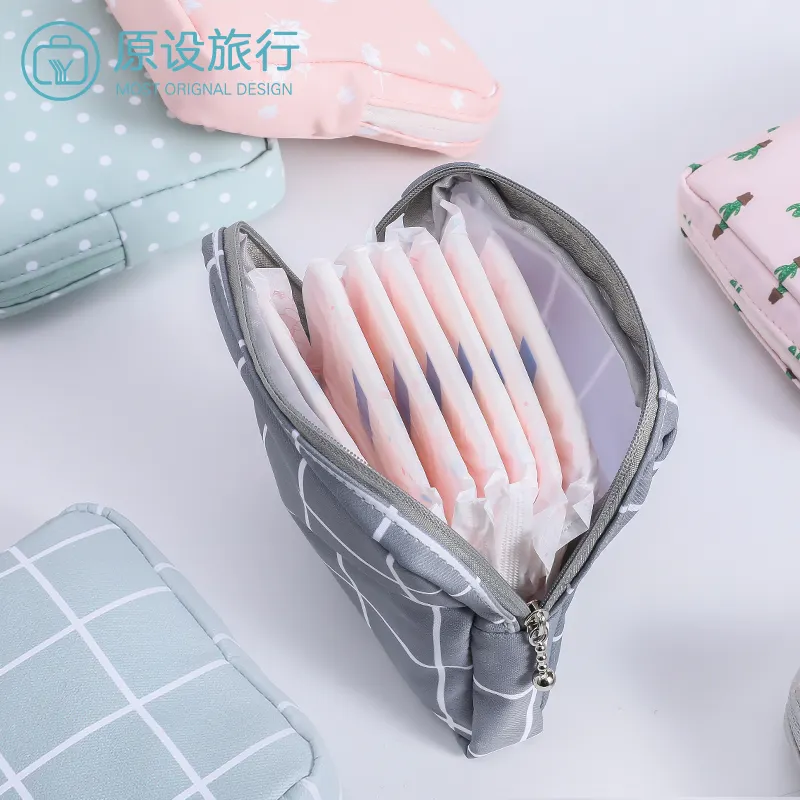 Xách tay tùy chỉnh Polyester Khăn ăn gói túi lưu trữ vệ sinh trang điểm Pouch đối với phụ nữ tái sử dụng mini đa chức năng lưu trữ nhỏ