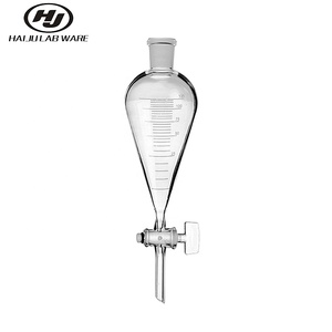 HAIJU प्रयोगशाला कांच के बने पदार्थ नाशपाती प्रकार अलग PTFE या ग्लास पानी निकलने की टोंटी के साथ कीप - Product Image 1