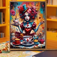 Kit de Peinture Diamant Songwoo Vintage Fille Clown Dramatique, Thème Fête du Thé Gothique Colorée, Art Diamant à Forage Rond Complet