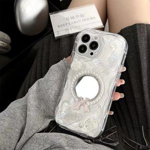 Funda de Teléfono con Espejo, Lazo de Mariposa y Perlas de Lujo <span class=keywords><strong>para</strong></span> <span class=keywords><strong>iPhone</strong></span> 11 12 13 14 15 16 Pro Max, Carcasa Trasera de Resina Epoxi <span class=keywords><strong>para</strong></span> <span class=keywords><strong>Mujer</strong></span> - Product Image 5
