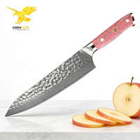 Couteau de chef professionnel KEENHOPE de 8 pouces en acier Damas, cœur en AUS-10, couteaux de cuisine japonais, manche en résine turquoise rose