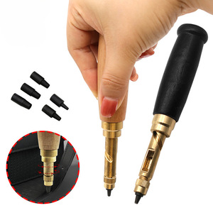 <b>Leather</b> Punch <b>Tool</b> Wooden Handle Brass Body With Interchangeable Tips For Belt Making And <b>Leather</b> Crafting - Product Image 1