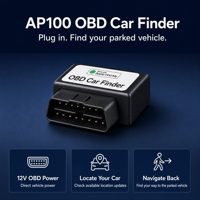 AP100 App Localisateur de Véhicule pour Voiture Stationnée avec Alimentation OBD 12V, Boîtier ABS 20g, Télécommande iOS, OEM