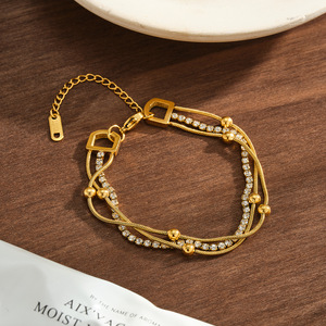 <span class=keywords><strong>Bracelet</strong></span> en or 18 carats serti de diamants pour femmes, <span class=keywords><strong>bracelet</strong></span> en acier inoxydable luxueux et haut de gamme, vente en gros d'usine à bas prix - Product Image 1