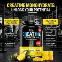 Gummies de créatine monohydrate pour adultes OEM avec vitamine B12 saveur ananas, 120 gummies végétaliens, complément alimentaire énergétique 85g