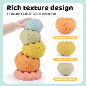 Giocattoli da bagno per bambini paglia di grano Zhorya giocattoli da impilamento per uova di dinosauro morbido per bambini 6 pezzi che impilano scaffali con numeri - Product Image 2