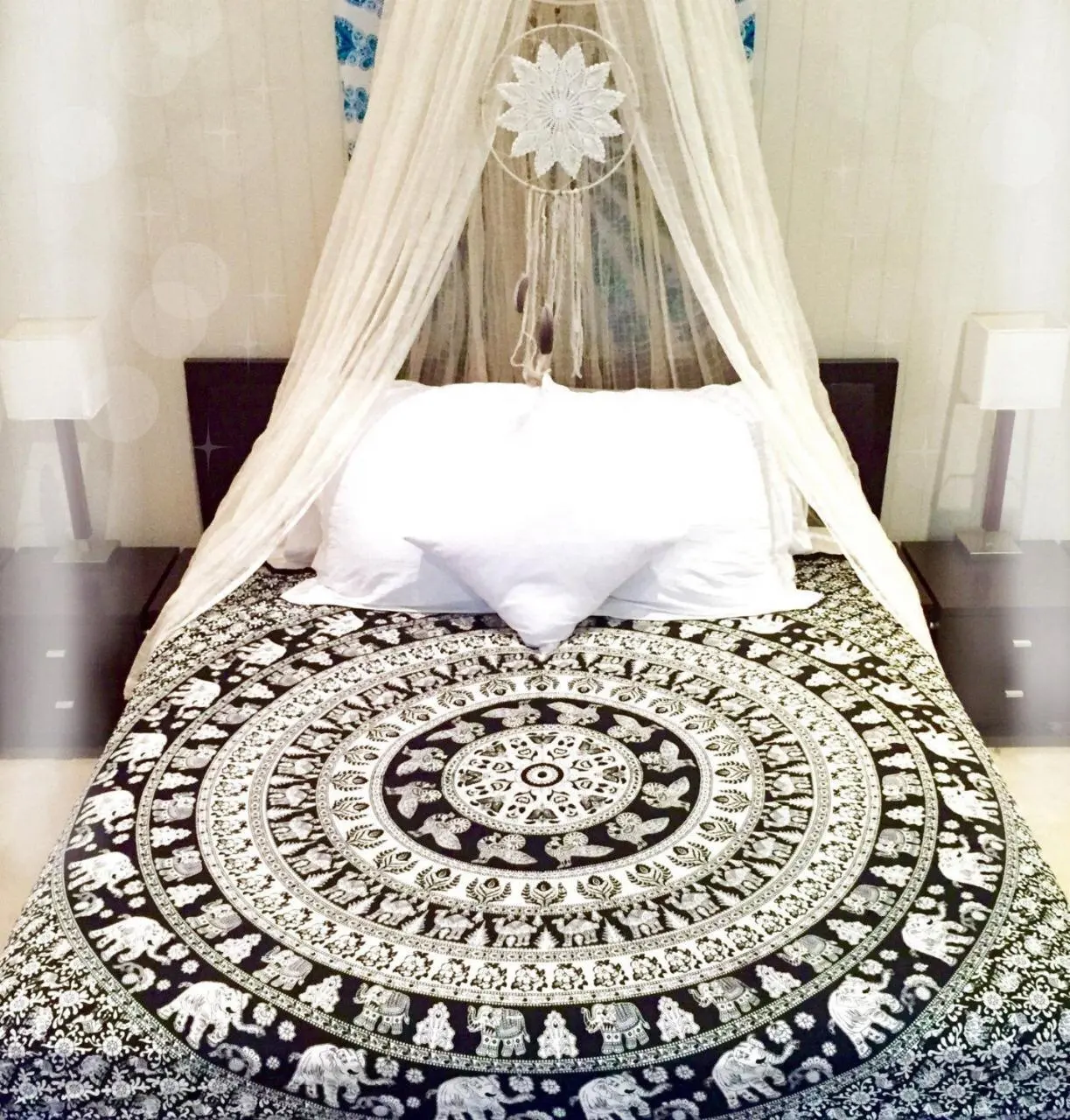 Indian Elephant Cotton Fabric Beautiful Eye Catching Mandala Fitted Bed sheet Queen Size Bedding Mandal Wall Hanging