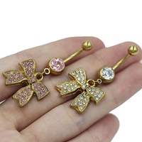 Gaby Nouveau Piercing de Nombril Étanche en Acier Inoxydable 316L Plaqué Or, Fait Main, avec Zircon Mignon, pour Danse du Ventre et Mariage d'Enfants