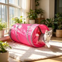 Terowongan Kucing Lipat Bermotif Satu Lapis, Mainan Pop Play Tube dengan Lonceng, Terowongan Lantai Portabel untuk Kucing, Bahan Poliester