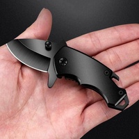 Couteau de poche multifonctionnel tactique mini, tout noir, pliable, pour le camping et la randonnée en plein air
