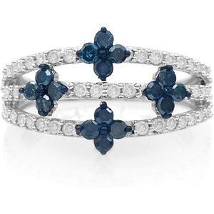 แหวนเพชร Jewelspaark 1.00 กะรัต ดีไซน์ดอกไม้สีขาวน้ำเงินธรรมชาติ เงินแท้ 925 แหวนหมั้นสำหรับผู้หญิง - Product Image 1