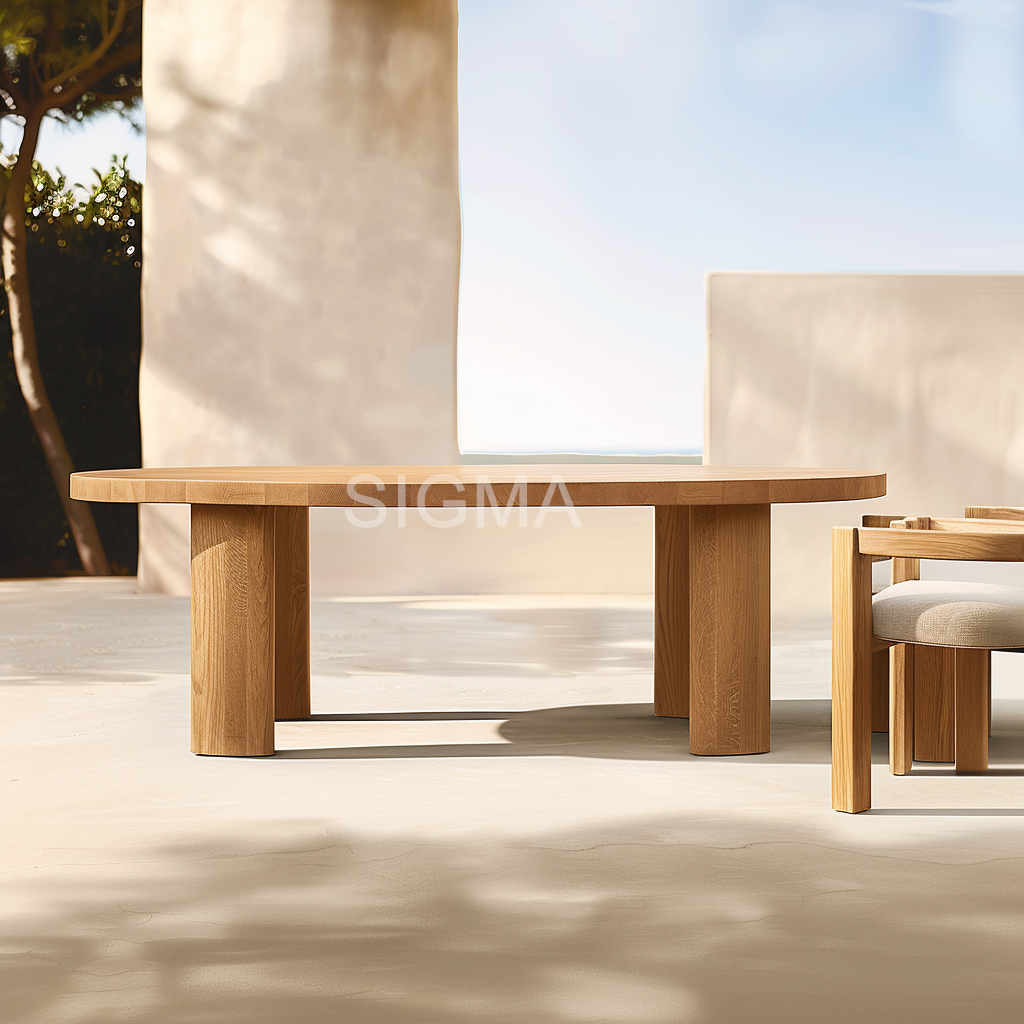 Newest Design Luxury Outdoor Patio Furniture Solid Wood Round Teak Tables Chairs Teak Dining Table Sets