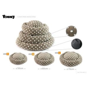 Set di Tre Pezzi per Cuccia in Velluto di Cotone Jacquard a Pois, Letti per Animali Marrone - Product Image 1