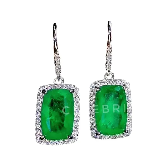 S925 Sterling Zilveren Sieraden Grote Vierkante Emerald Drop Oorbellen Luxe Mode-sieraden Vrouwen