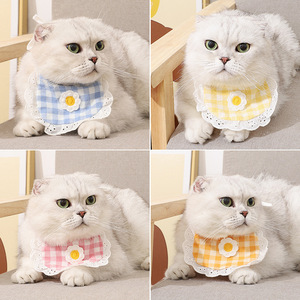 Cute Plaid Floral Bibs For <b>Dogs</b> And Cats With Daisy Embellishment Bandanas Pet Apparel - Product Image 2