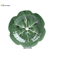 Vaisselle en céramique jetable à motif de choux verts, vente en gros directe d'usine à prix abordable, ensemble de 4 pièces : assiettes et bols en forme de pétales